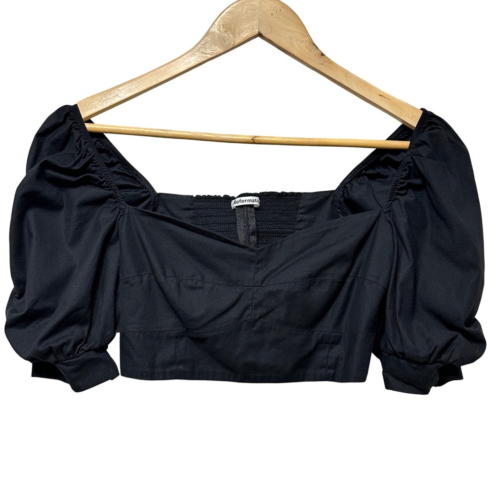 Reformation Crop Top Womens 2 Black Puff Sleeve Sexy Milkmaid Going Out Organic‎